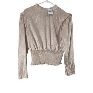 Ellison Jacquard High Neck‎ Cottage Core Top S Womens Pink Long Sleeve Coquette
